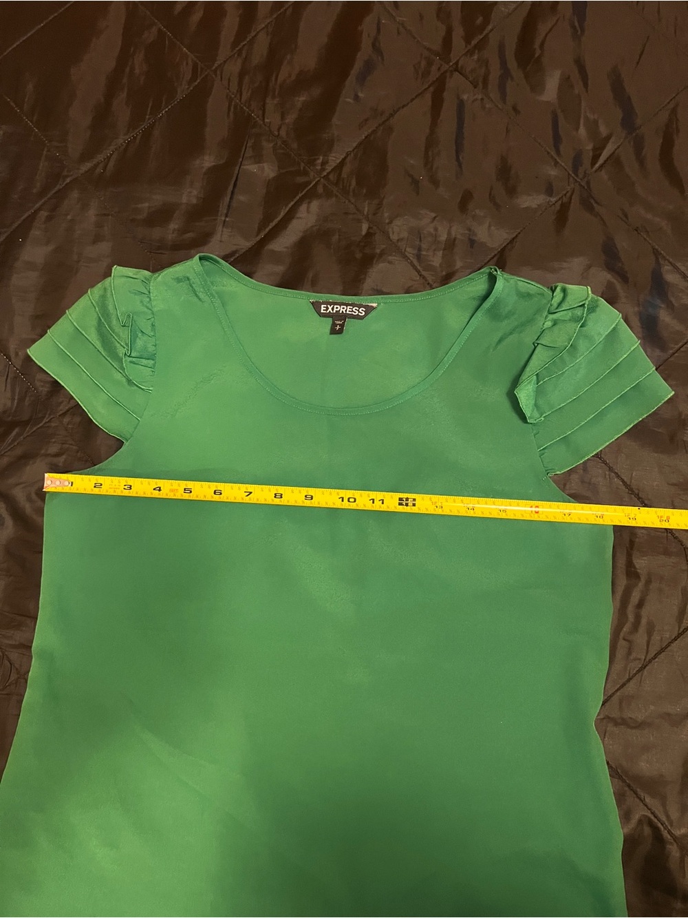 Express Green Short Sleeve Ruffle-Sleeve Scoop Neck Top